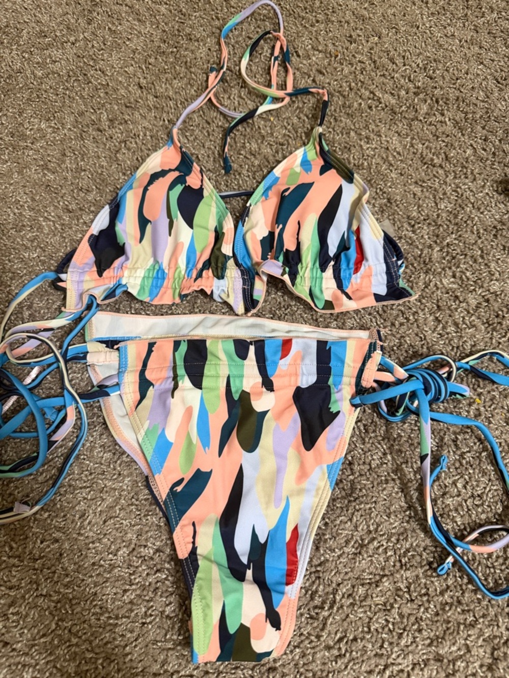 Multicolor Camo Print Triangle String Bikini